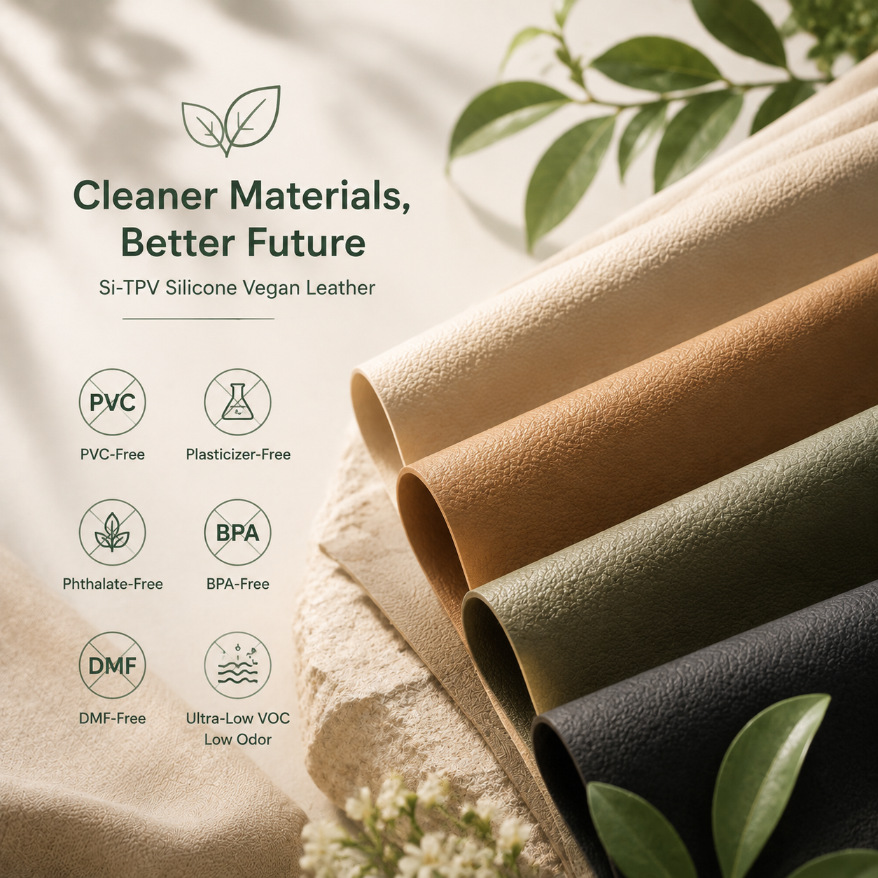 Si-TPV Silicone Vegan Leather combines eco-friendly material innovation with premium softness, safety, and sustainable design for modern applications.