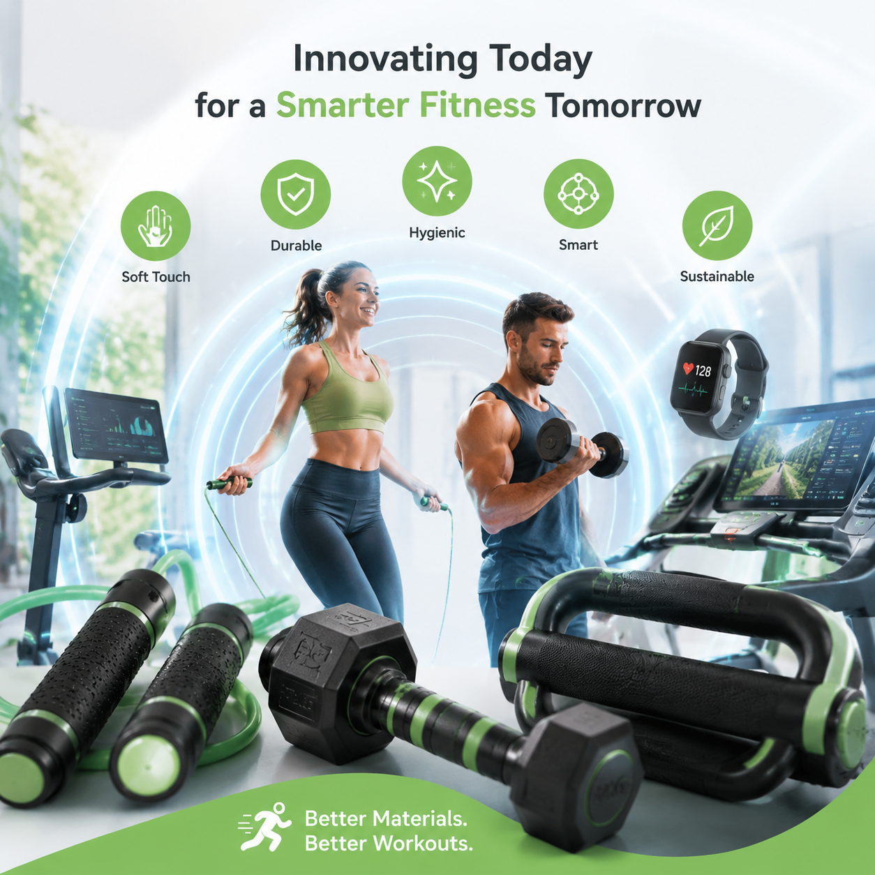Si-TPV enables smarter fitness designs with soft-touch comfort, durability, and enhanced user experiences.