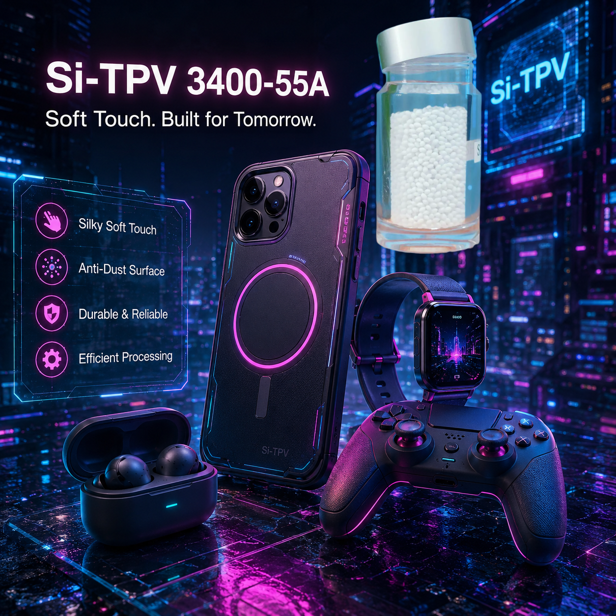 Silicone-like comfort meets durable performance for next-generation electronics.