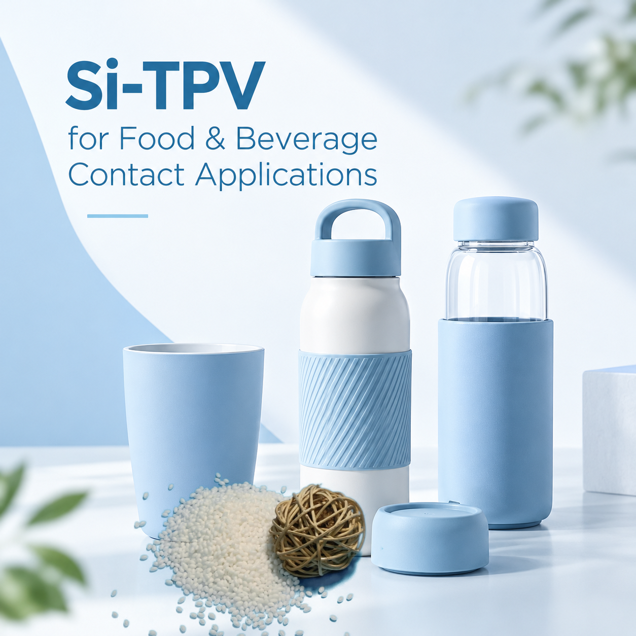 Si-TPV Soft-Touch Drinkware Components – Durable, Easy-Clean Surfaces for Cups, Bottle Bases, and Bottle Sleeves.