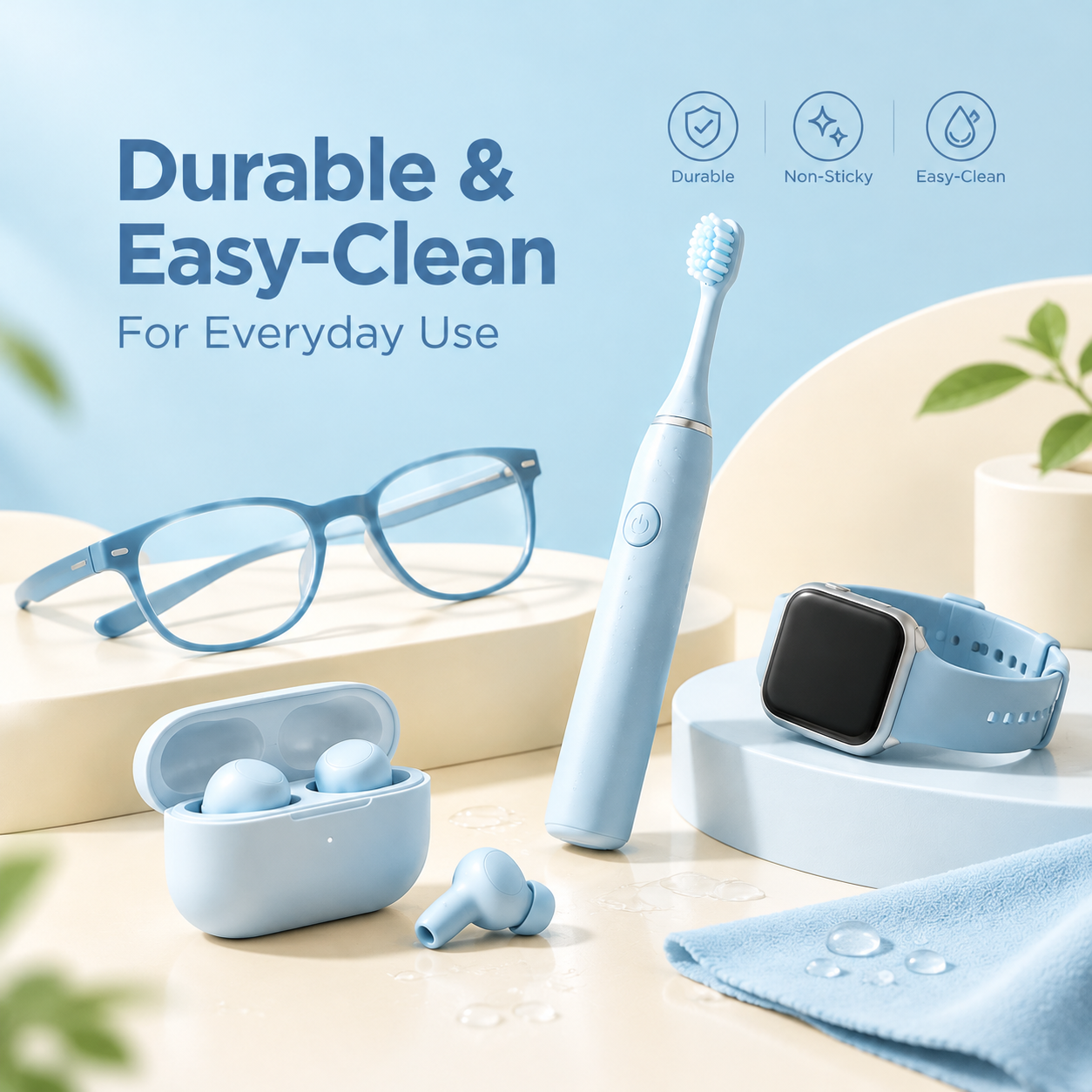 Si-TPV elastomer solutions for personal care and wearable products, delivering non-sticky surfaces, easy-clean performance, and long-lasting durability for everyday use.
