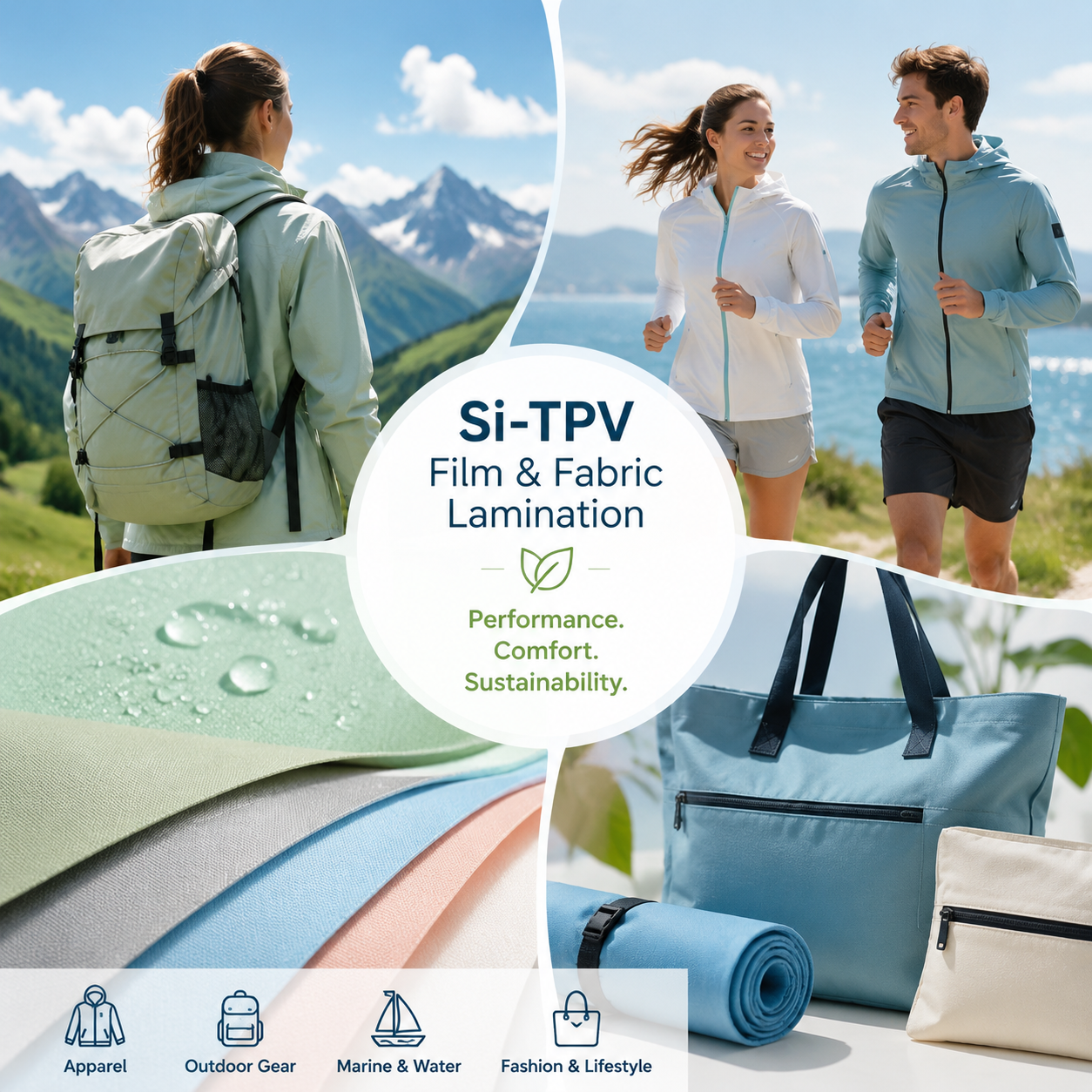 A versatile textile solution combining soft touch, durability, and sustainable design for sportswear, outdoor gear, marine products, and fashion accessories.