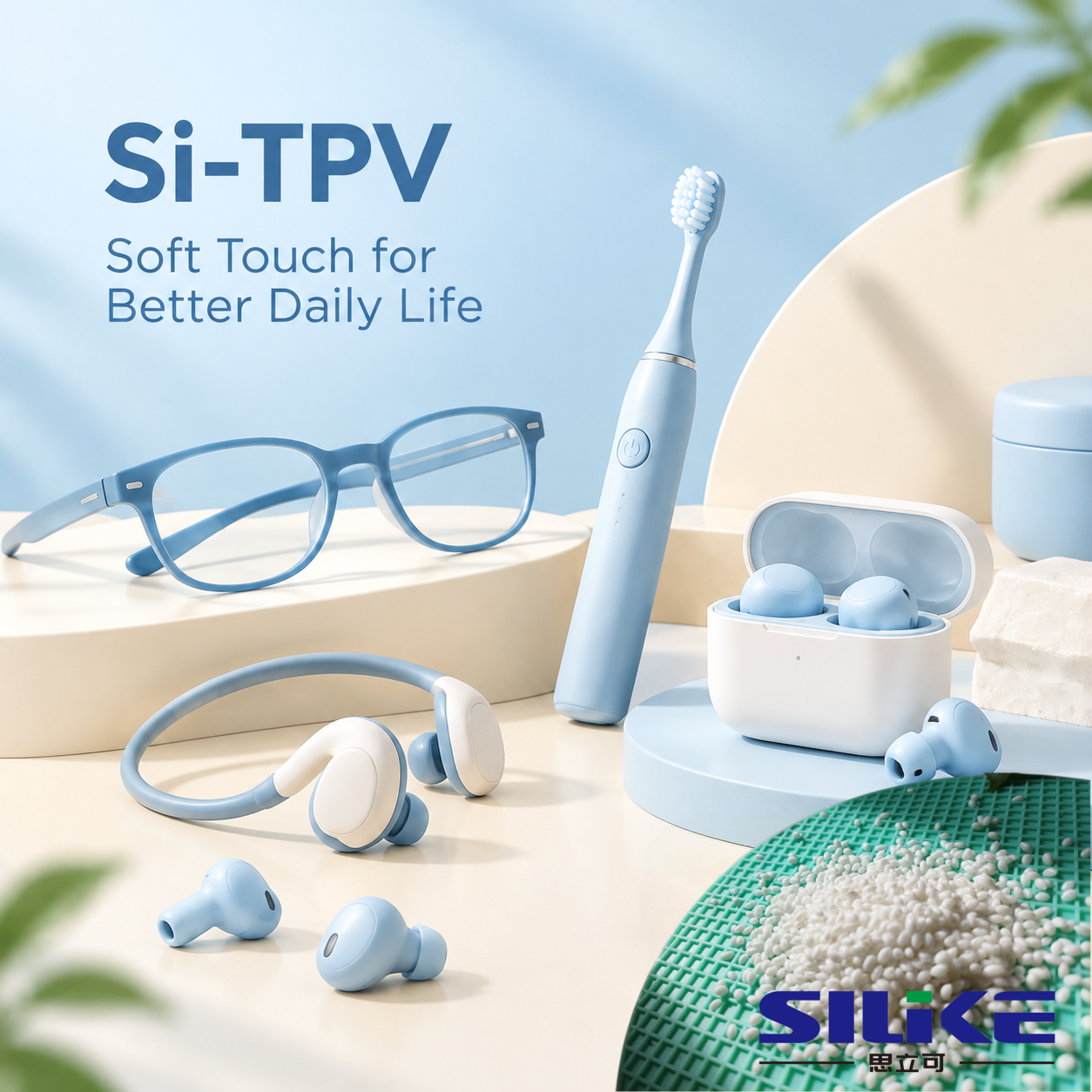 Personal care and wearable products featuring Si-TPV soft touch elastomer solutions for skin-friendly comfort, non-sticky surfaces, and durable daily use.