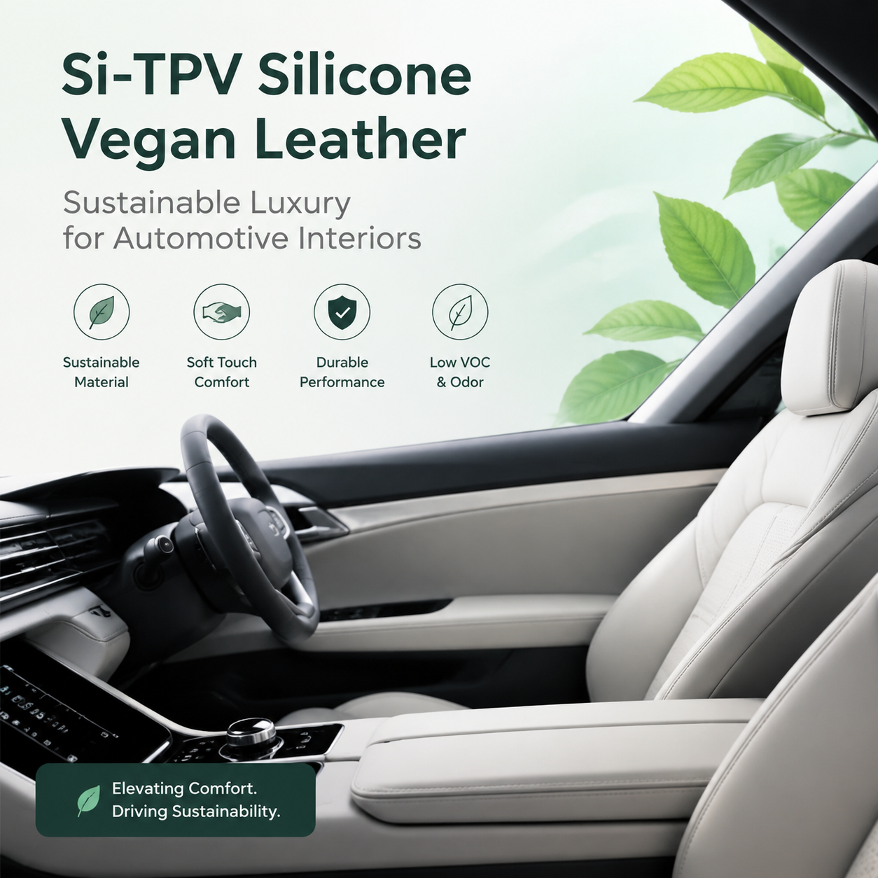 Si-TPV Silicone Vegan Leather brings premium soft touch, durability, and eco-friendly performance to modern automotive interiors.