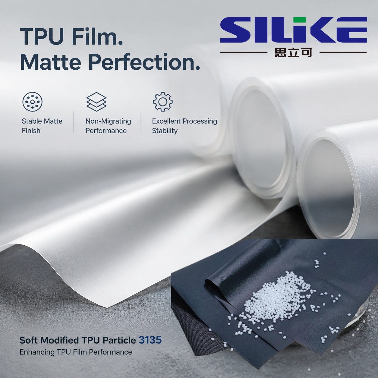 Stable matte TPU film enabled by 3135 technology.