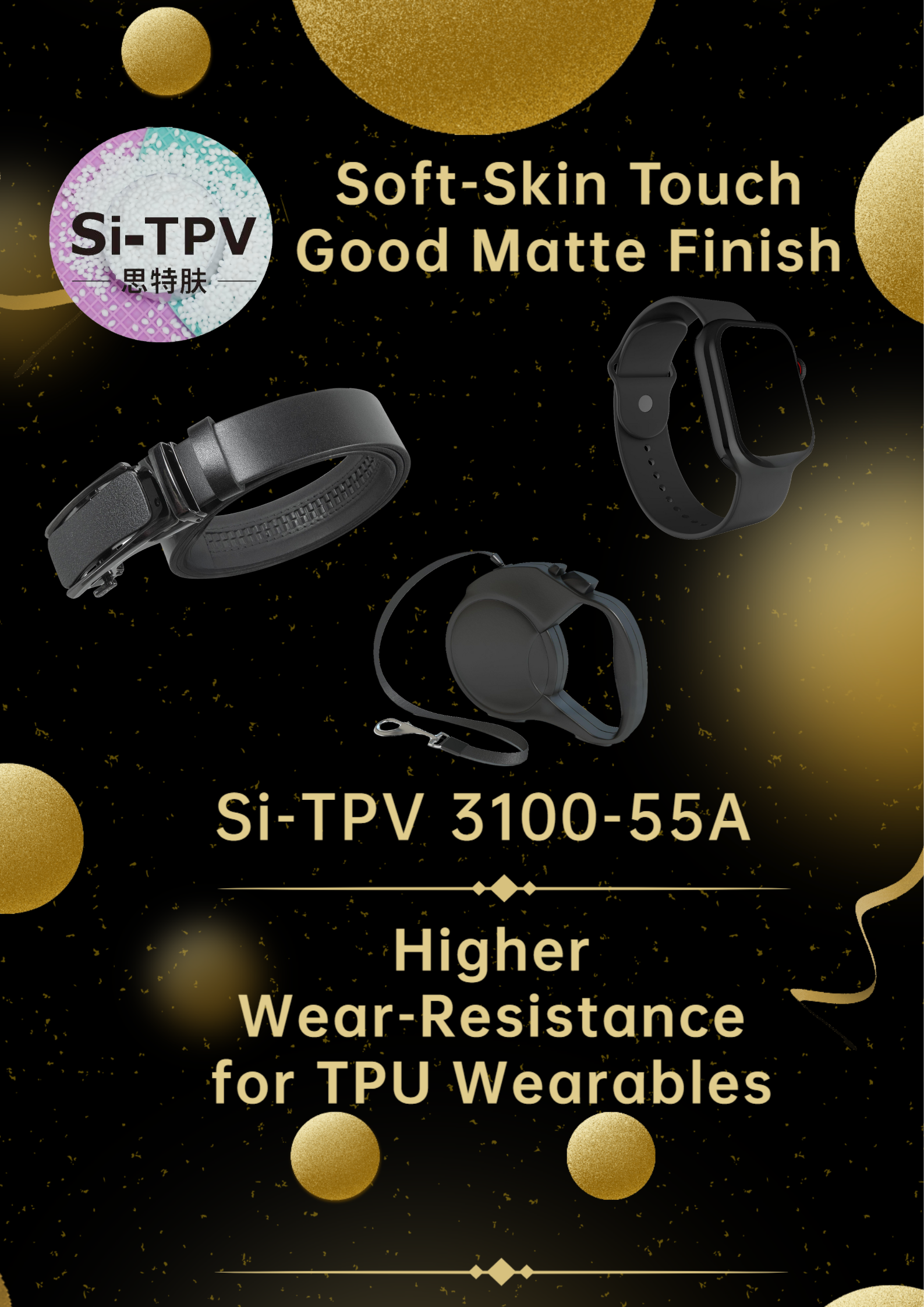 TPU Wearable Device Elastomer，Soft As Skin Watch Band Material, Wearable Electronics Materials